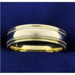 Men's Yellow and White 14k Gold Beaded Edge Wedding Band Ring