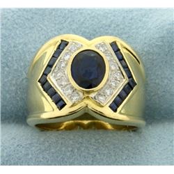 Natural Sapphire and Diamond Ring in 18k Gold