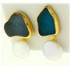 Image 2 : Signed Betsy Fuller Designer 18k Gold and Pearl Modernist Style Clip on Earrings