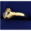 Image 2 : 1/2 ct Diamond Heart Claddagh Ring in 14K Yellow Gold