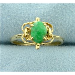 Unique Natural Jade Ring in 14K Yellow Gold