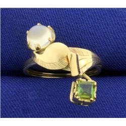 Custom Made Moonstone and Peridot Ring in 10K Yellow Gold