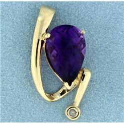Amethyst and Diamond Pendant or Slide in 14K Yellow Gold
