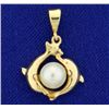 Image 1 : Akoya Pearl Dolphin Pendant in 14K Yellow Gold