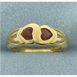 Two Hearts Garnet Gold Ring