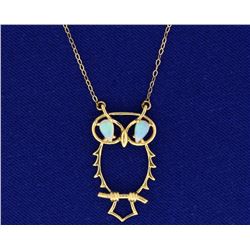 Natural Opal Owl Necklace in 14k Gold