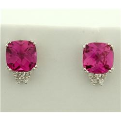 6ct TW Pink Topaz and Diamond Earrings