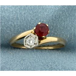 Natural Ruby and Diamond Ring in 14K Gold