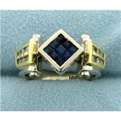 Hand Crafted Custom Designed Sapphire and Diamond Ring in 14K Gold