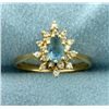 Image 1 : Aquamarine and Diamond Ring in 14K Yellow Gold