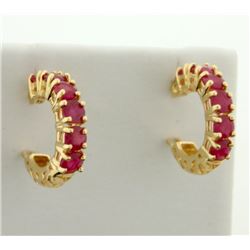 1.2 ct TW Natural Ruby Hoop Earrings in 14K Yellow Gold
