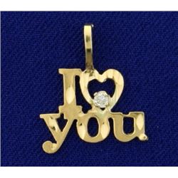 Diamond Cut "I Love You" Pendant in 14K Yellow Gold With Diamond