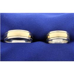 Men's and Woman's 14k Yellow and White Gold Wedding Band Ring Set