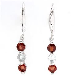 Garnet and Aquamarine Dangle Sterling Silver Earrings