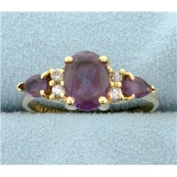 Natural Amethyst and Diamond Ring