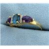 Image 2 : Blue Topaz, Amethyst, and Diamond Ring in 14K Yellow Gold