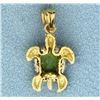Image 2 : Peridot Sea Turtle Charm or Pendant in 14K Yellow and White Gold
