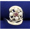 Image 1 : Pearl and Ruby Ring in 14K White Gold