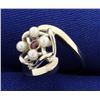 Image 2 : Pearl and Ruby Ring in 14K White Gold