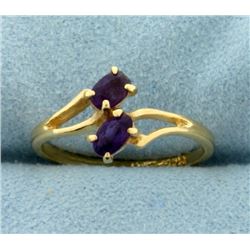 Two Stone Amethyst Ring in 14K Yellow Gold