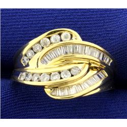 1ct TW Baguette and Round Diamond Ring in 14K Yellow Gold