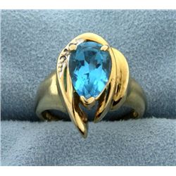 Swiss Blue Topaz and Diamond 14k Ring