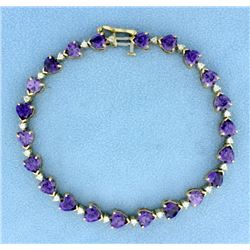 Heart Shaped Amethyst and Diamond Bracelet