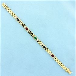 Ruby, Sapphire, Emerald, and Diamond Cabochon Bracelet