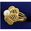 Image 2 : Pearl Designer Ring in 14k Gold