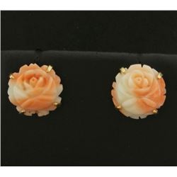Pink Coral Flower Design Earrings in 14k Gold