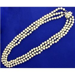 Antique Diamond and Akoya Pearl Triple Strand Necklace