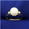 Image 1 : Akoya Pearl and Diamond Ring in 14k Gold