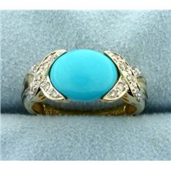 Persian Turquoise and Diamond Ring in 14k Gold