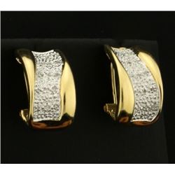 Diamond Designer Half Hoop Earrings in 14k Yellow and White Gold