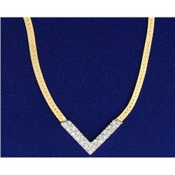 1/2ct TW Diamond Herringbone Necklace in 14k White and Yellow Gold