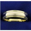 Men's Yellow and White 14k Gold Beaded Edge Wedding Band Ring