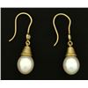 Image 2 : Pearl and Diamond Dangle Drop Earrings in 14k Gold