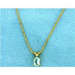 Aquamarine and Diamond Pendant on 14k Gold Chain