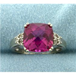 6ct Pink Topaz and Diamond White Gold Ring