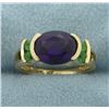 Image 1 : Amethyst and Peridot Ring in 14K Yellow Gold