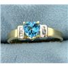 Image 1 : Heart Shaped Swiss Blue Topaz and Diamond Ring in 14K Yellow and White Gold