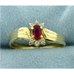 Natural Ruby and Diamond Ring in 14K Yellow Gold