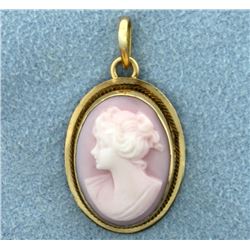 Unique Pink Cameo Pendant in 14K Yellow Gold
