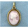 Image 1 : Unique Pink Cameo Pendant in 14K Yellow Gold