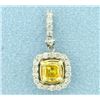 Image 1 : Diamond and Yellow Sapphire Pendant in 14K White and Yellow Gold