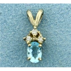 Sky Blue Topaz and Three Diamond Pendant in 14K White Gold