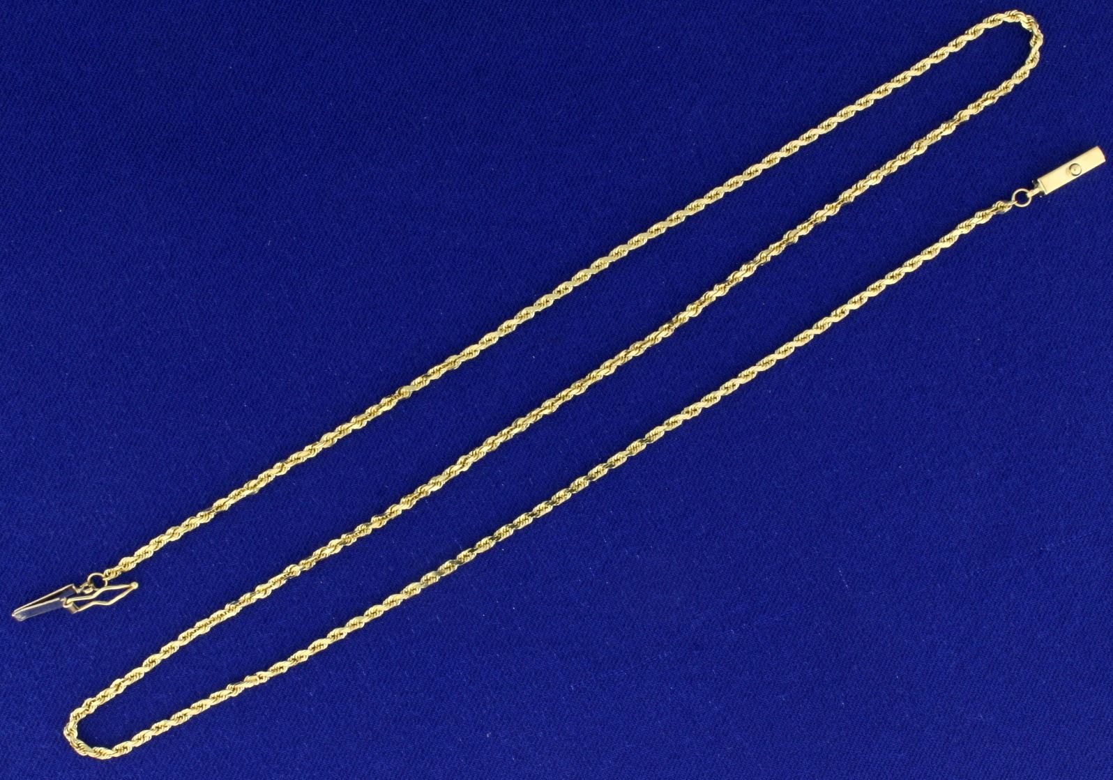Italian Made 20 Inch Rope Style Neck Chain in 14K Yellow Gold