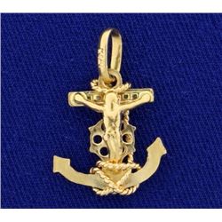 Crucifix Anchor Pendant in 14K Yellow Gold