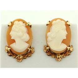 Unique Cameo Earrings in 14K Yellow and Rose Gold