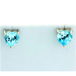 Heart Shaped Sky Blue Topaz Stud Earrings